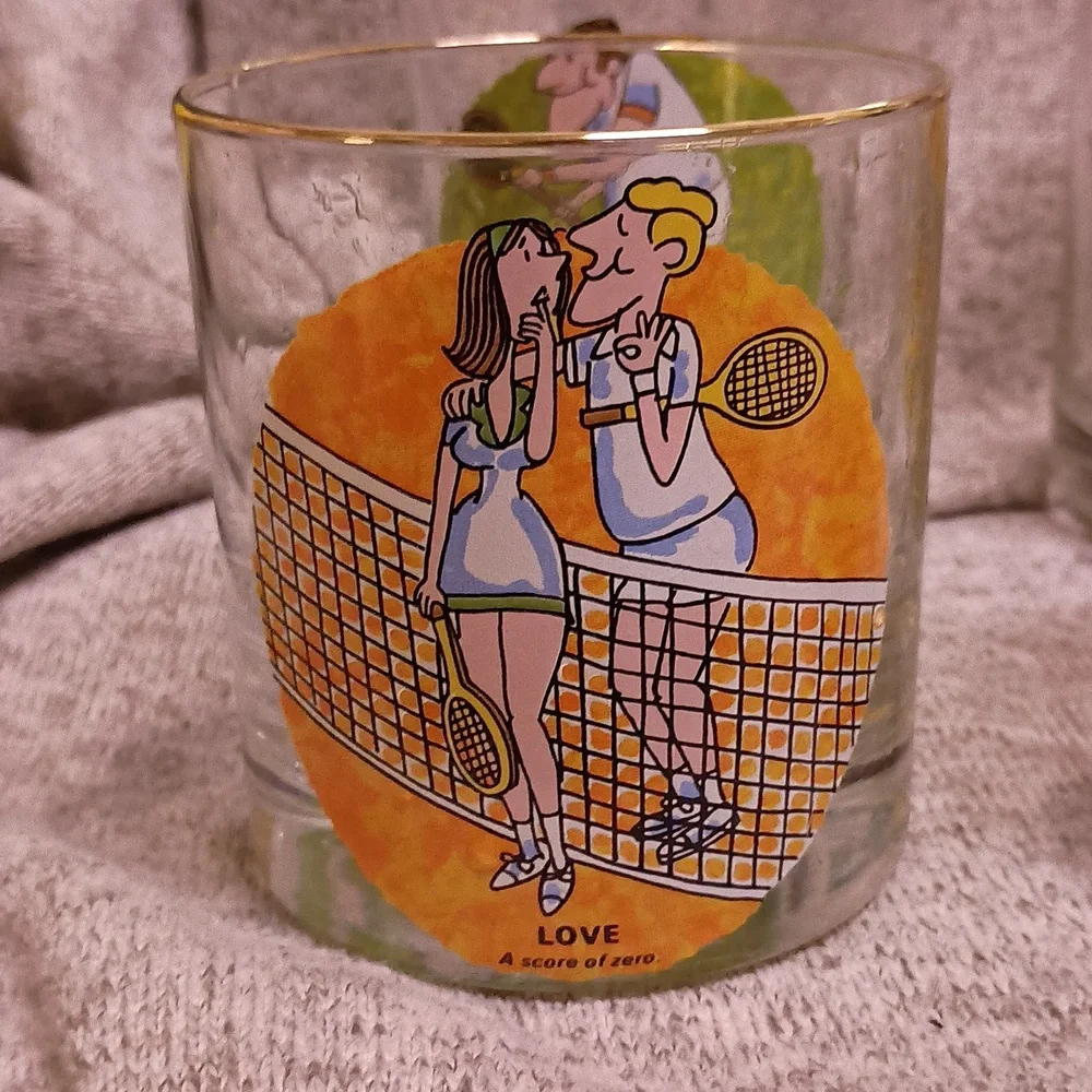 Vintage Carl Ashby Tennis Whiskey glasses Set of 6 NO CALL OUTS. Complete set!